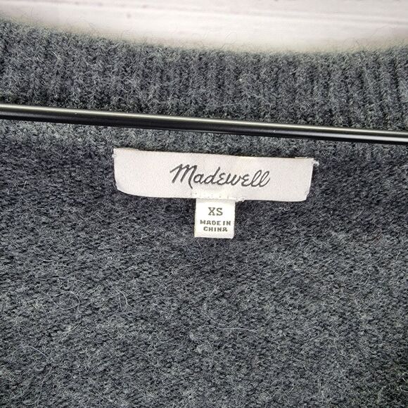 Madewell Womens XS Wool Blend Dotted Bartlett V-Neck Sweater Gray Polka Dot - Picture 5 of 9